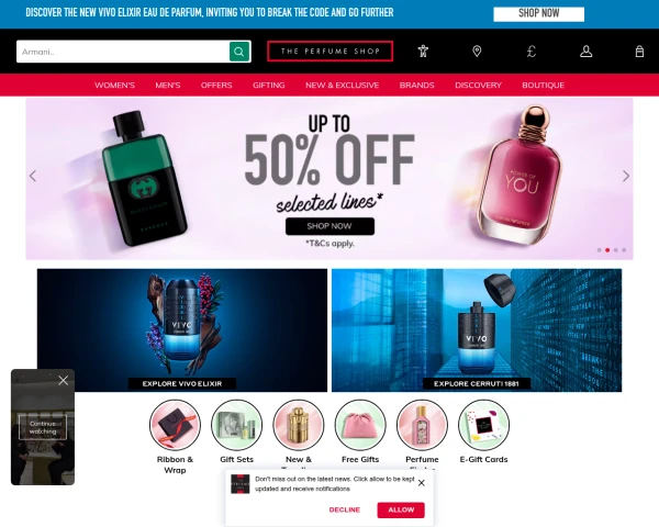 screenshot of The Perfume Shop website