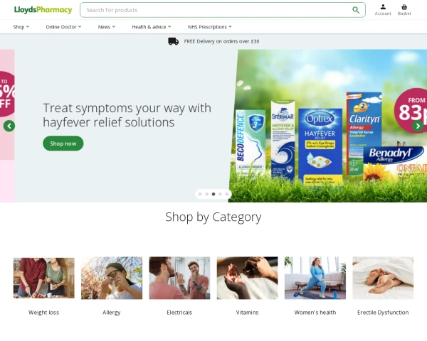 screenshot of Lloyds Pharmacy website