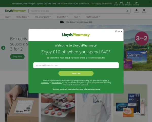 screenshot of Lloyds Pharmacy website