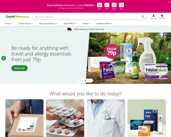 screenshot of Lloyds Pharmacy website
