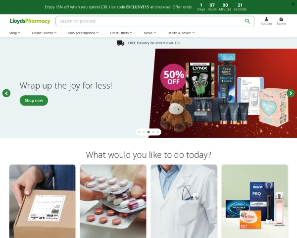 screenshot of Lloyds Pharmacy website