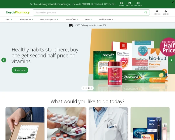 screenshot of Lloyds Pharmacy website