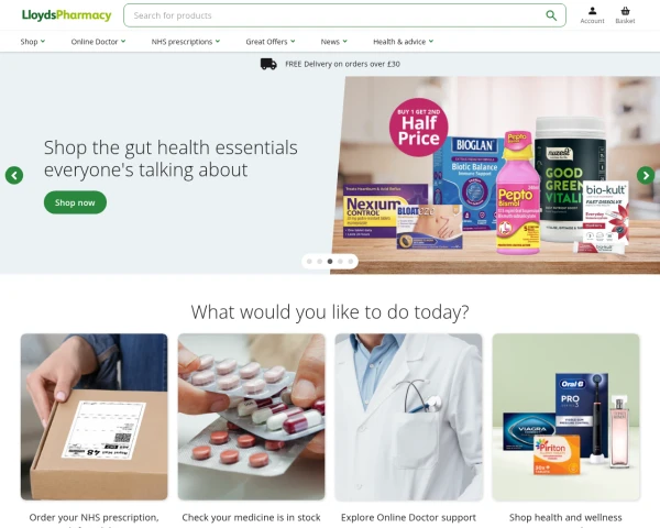 screenshot of Lloyds Pharmacy website