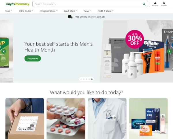 screenshot of Lloyds Pharmacy website