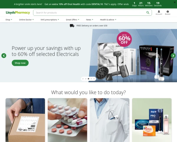 screenshot of Lloyds Pharmacy website