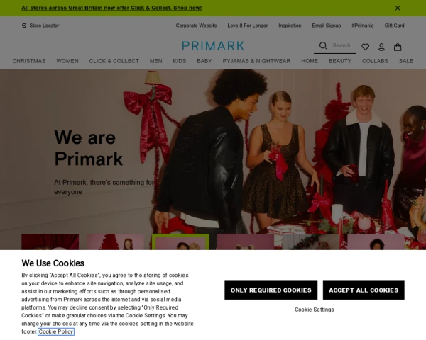 screenshot of Primark website