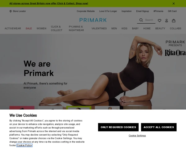screenshot of Primark website