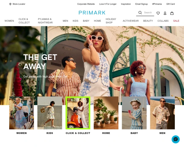 screenshot of Primark website