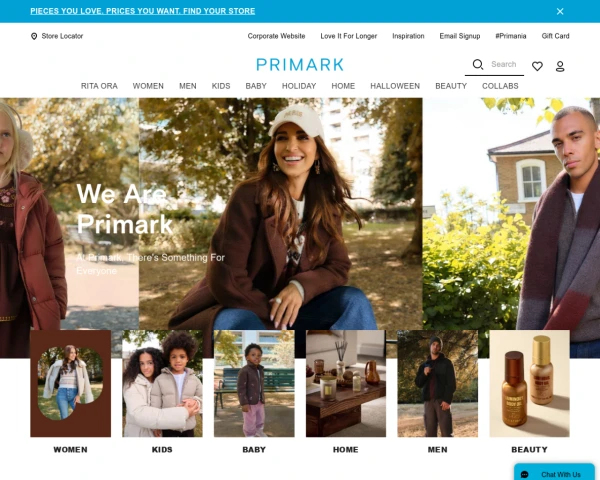 screenshot of Primark website