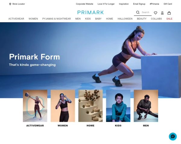 screenshot of Primark website