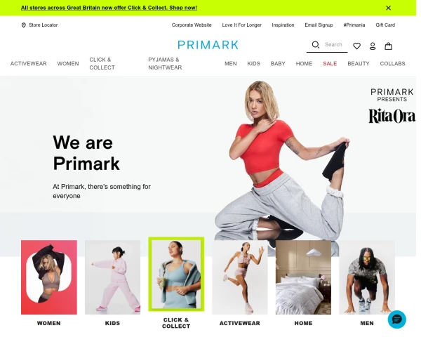 screenshot of Primark website