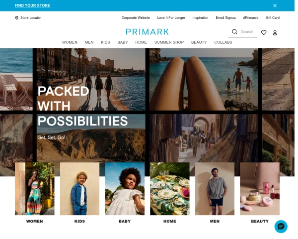 screenshot of Primark website