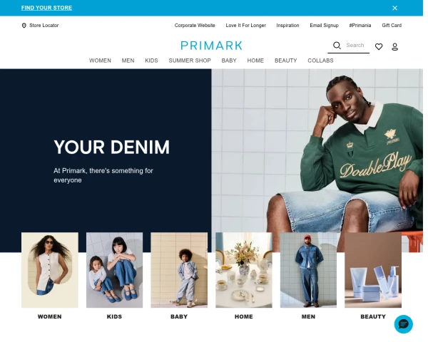 screenshot of Primark website