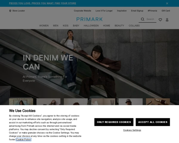 screenshot of Primark website