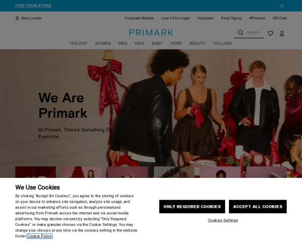 screenshot of Primark website