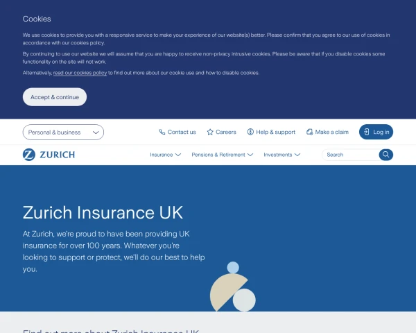 screenshot of Zurich website