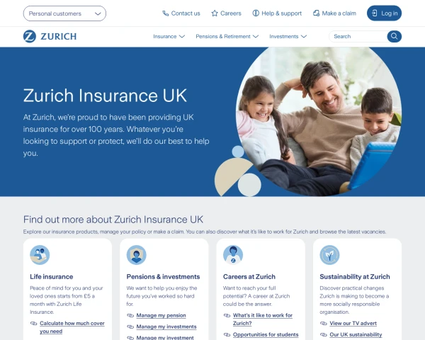 screenshot of Zurich website