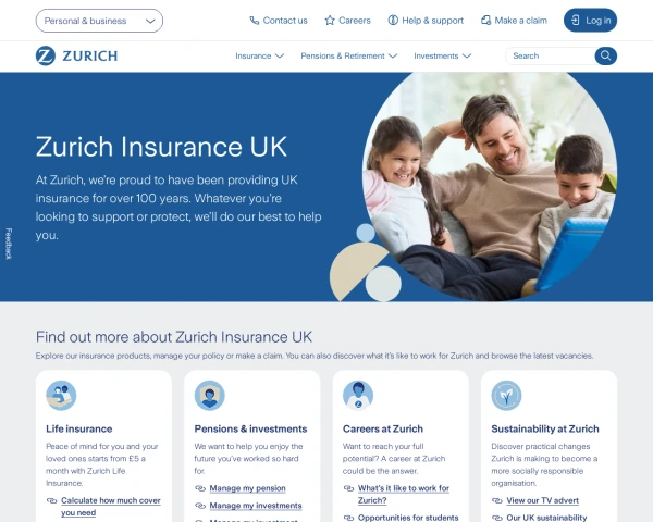 screenshot of Zurich website