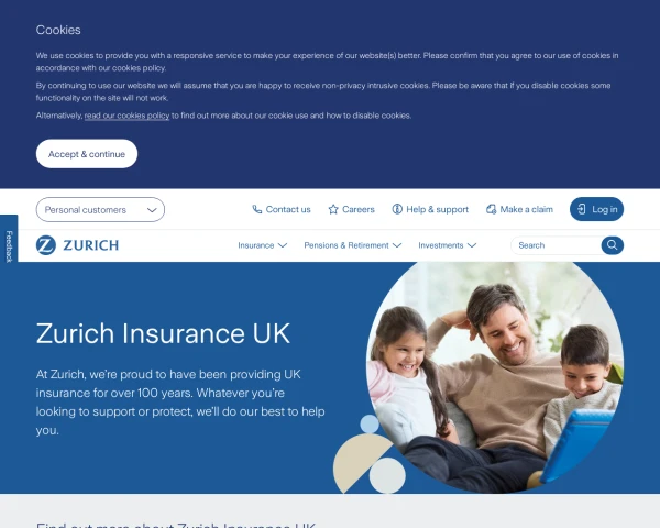 screenshot of Zurich website
