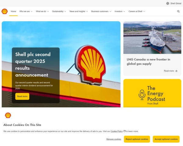 screenshot of Shell website