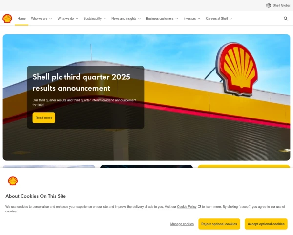 screenshot of Shell website