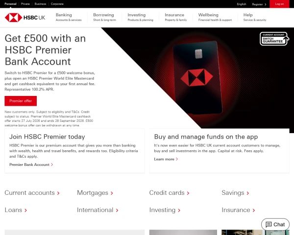 screenshot of HSBC UK website