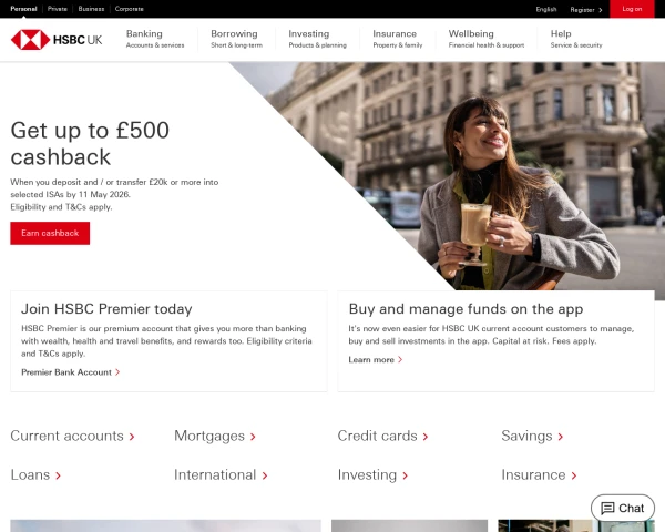 screenshot of HSBC UK website