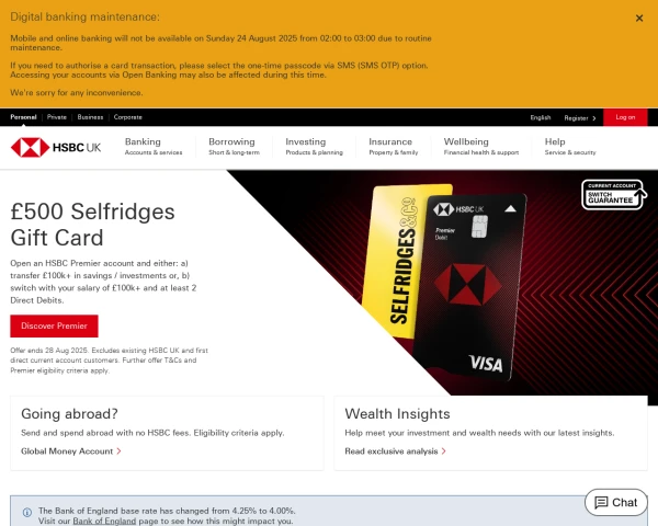 screenshot of HSBC UK website