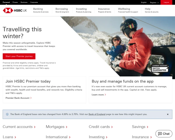 screenshot of HSBC UK website