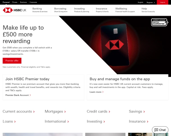 screenshot of HSBC UK website