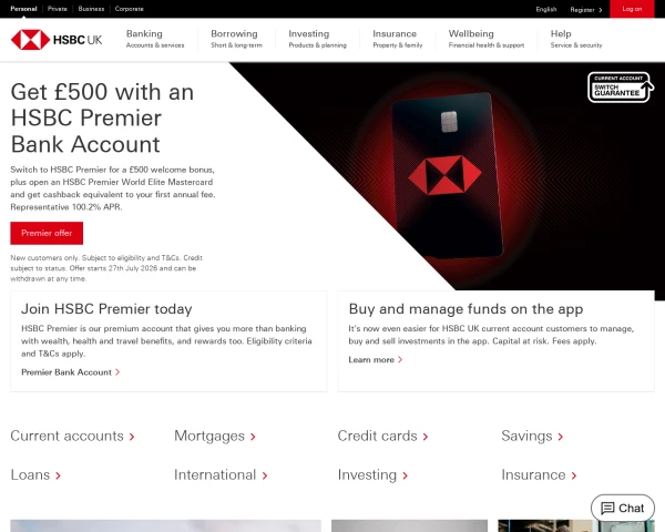 screenshot of HSBC UK website