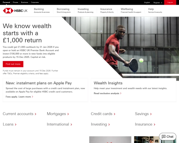 screenshot of HSBC UK website