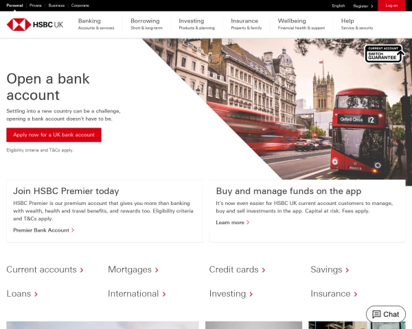 screenshot of HSBC UK website