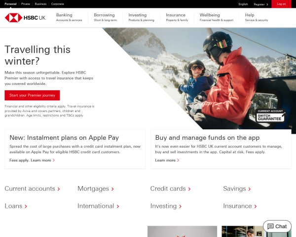 screenshot of HSBC UK website