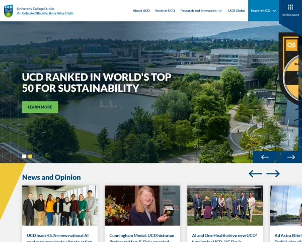 screenshot of University College Dublin website