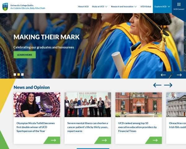 screenshot of University College Dublin website
