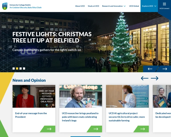 screenshot of University College Dublin website