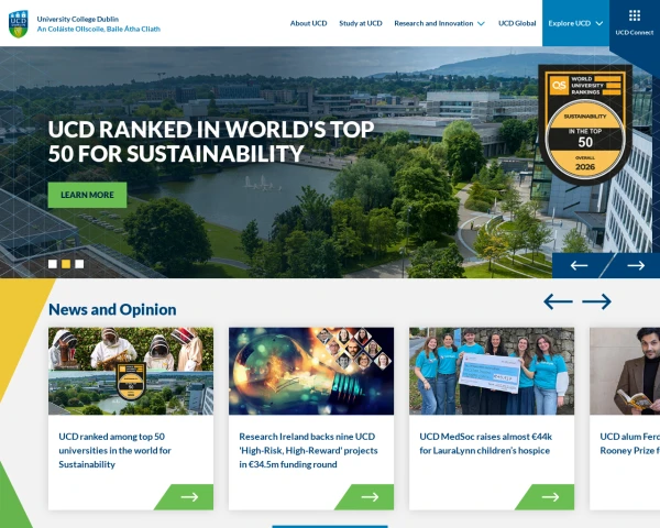 screenshot of University College Dublin website