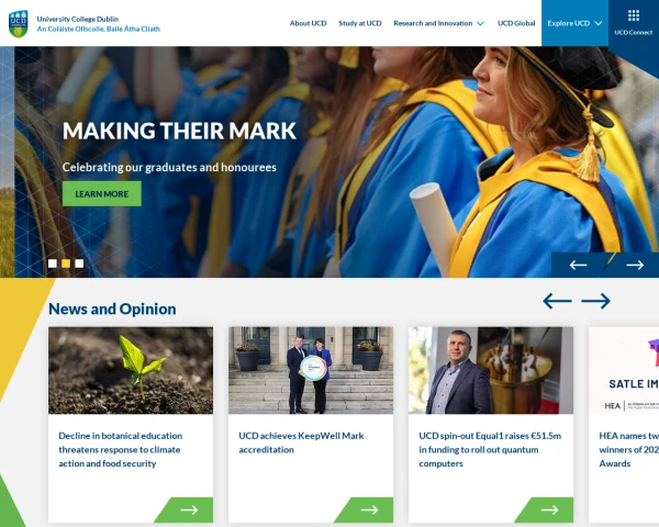 screenshot of University College Dublin website