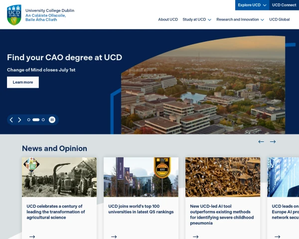 screenshot of University College Dublin website