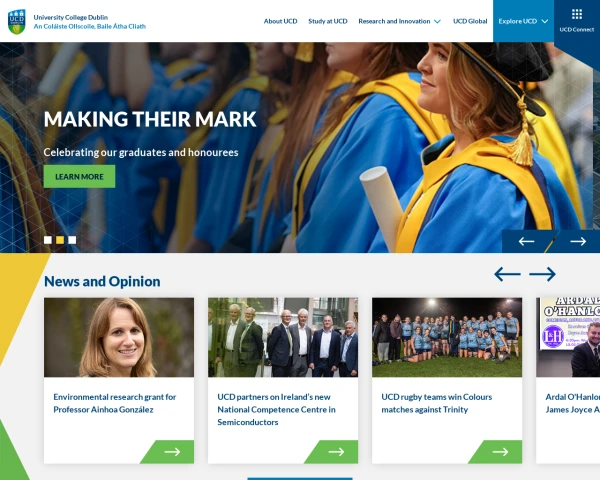 screenshot of University College Dublin website