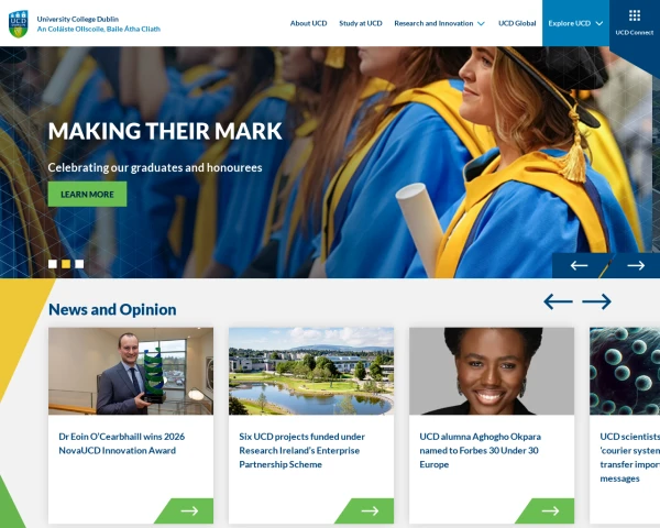 screenshot of University College Dublin website