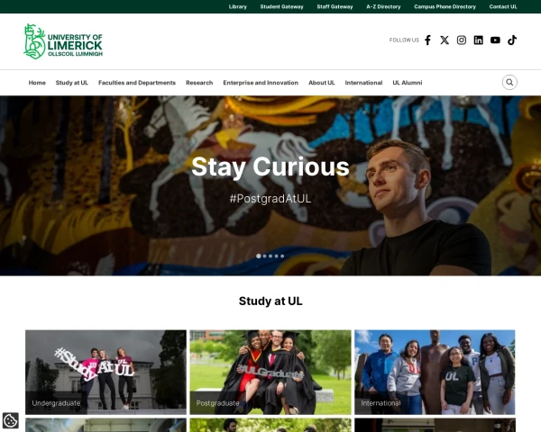 screenshot of University of Limerick website