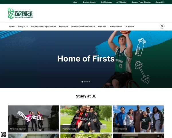 screenshot of University of Limerick website