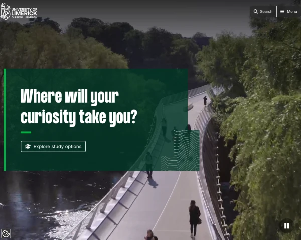 screenshot of University of Limerick website