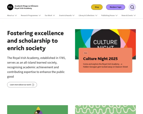 screenshot of Royal Irish Academy, Dublin website