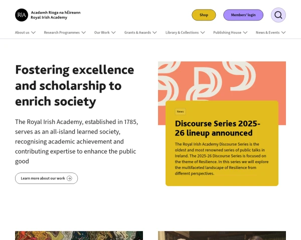 screenshot of Royal Irish Academy, Dublin website