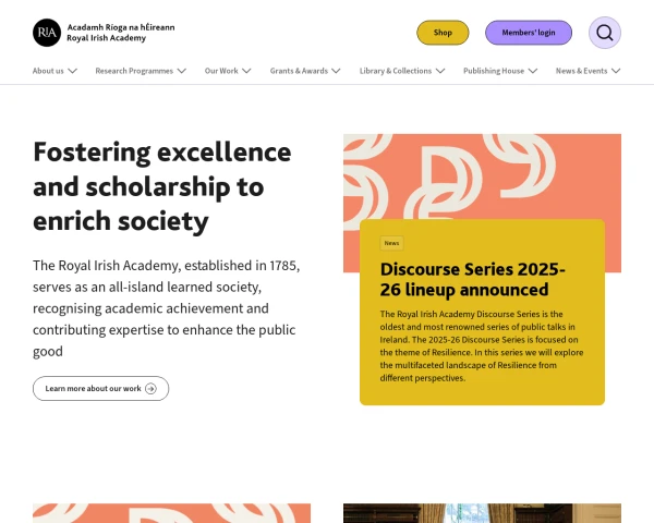 screenshot of Royal Irish Academy, Dublin website