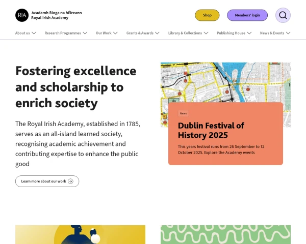 screenshot of Royal Irish Academy, Dublin website