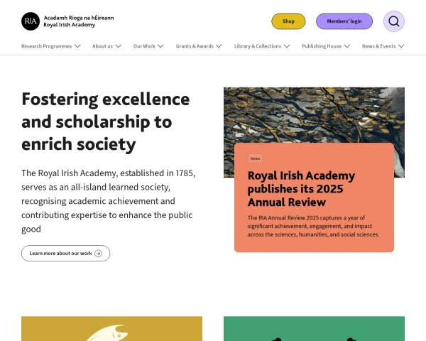 screenshot of Royal Irish Academy, Dublin website